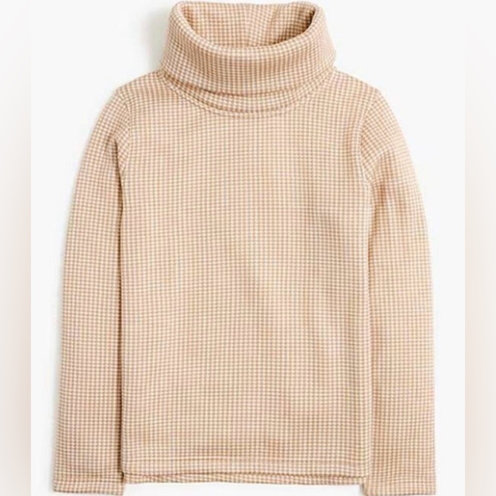 EUC J.Crew Houndstooth Funnel Neck Sweater Beige Cream Pullover Cozy Size S - Picture 2 of 14